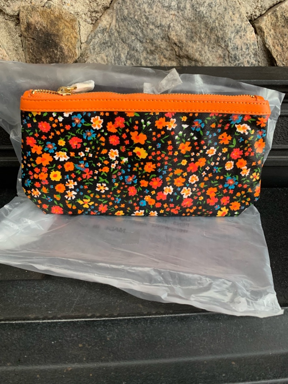Tory Burch Small Soft Cosmetic Bag Makeup Case Floral Orange New With Tags